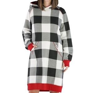 Lazy One Sleep Hoodie Black White Plaid Oversized Lounge Hoodie Dress L/XL